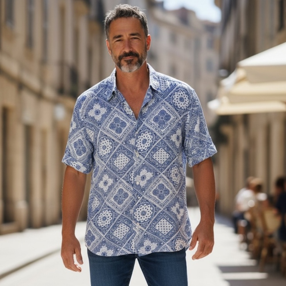 Men's Blue Patterned‎ Shirt